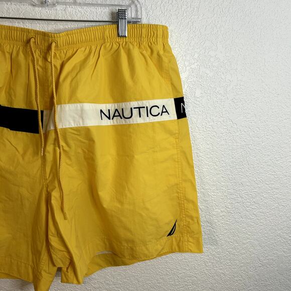 Nautica Swim Shorts Trunks Mens Size XL Nautical Logo 6" Yellow Black White - Picture 4 of 4